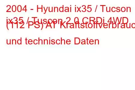 2004 - Hyundai ix35 / Tucson
ix35 / Tuscon 2.0 CRDi 4WD (112 PS) AT Kraftstoffverbrauch und technische Daten