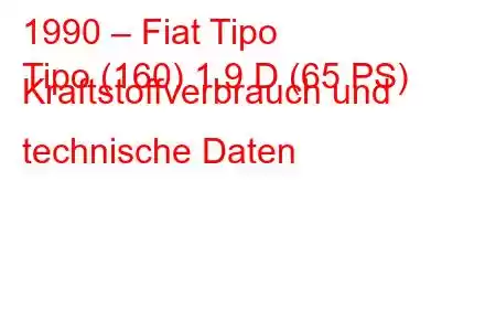 1990 – Fiat Tipo
Tipo (160) 1.9 D (65 PS) Kraftstoffverbrauch und technische Daten