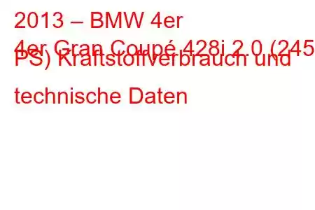 2013 – BMW 4er
4er Gran Coupé 428i 2.0 (245 PS) Kraftstoffverbrauch und technische Daten