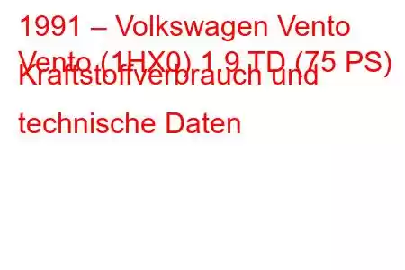 1991 – Volkswagen Vento
Vento (1HX0) 1.9 TD (75 PS) Kraftstoffverbrauch und technische Daten