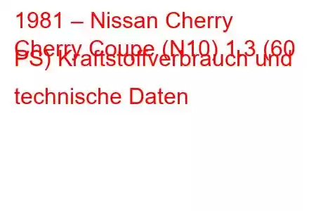 1981 – Nissan Cherry
Cherry Coupe (N10) 1.3 (60 PS) Kraftstoffverbrauch und technische Daten