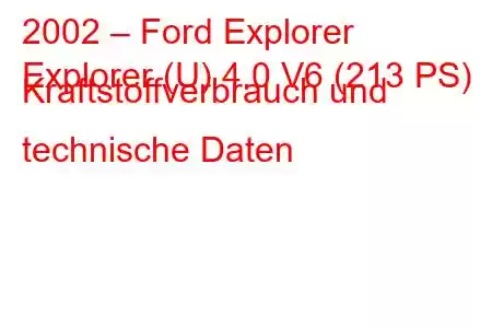 2002 – Ford Explorer
Explorer (U) 4.0 V6 (213 PS) Kraftstoffverbrauch und technische Daten