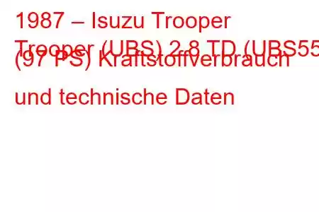 1987 – Isuzu Trooper
Trooper (UBS) 2.8 TD (UBS55) (97 PS) Kraftstoffverbrauch und technische Daten