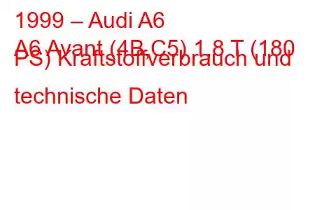 1999 – Audi A6
A6 Avant (4B,C5) 1,8 T (180 PS) Kraftstoffverbrauch und technische Daten