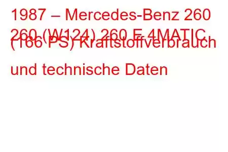 1987 – Mercedes-Benz 260
260 (W124) 260 E 4MATIC (166 PS) Kraftstoffverbrauch und technische Daten