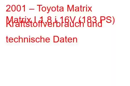 2001 – Toyota Matrix
Matrix I 1.8 i 16V (183 PS) Kraftstoffverbrauch und technische Daten