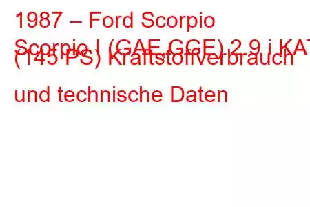 1987 – Ford Scorpio
Scorpio I (GAE,GGE) 2.9 i KAT (145 PS) Kraftstoffverbrauch und technische Daten