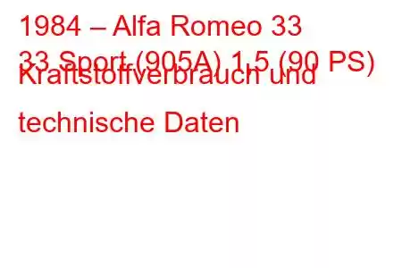 1984 – Alfa Romeo 33
33 Sport (905A) 1,5 (90 PS) Kraftstoffverbrauch und technische Daten