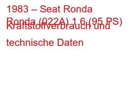 1983 – Seat Ronda
Ronda (022A) 1.6 (95 PS) Kraftstoffverbrauch und technische Daten