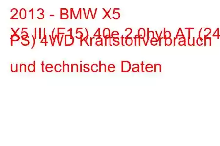 2013 - BMW X5
X5 III (F15) 40e 2.0hyb AT (245 PS) 4WD Kraftstoffverbrauch und technische Daten