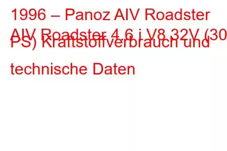 1996 – Panoz AIV Roadster
AIV Roadster 4.6 i V8 32V (309 PS) Kraftstoffverbrauch und technische Daten