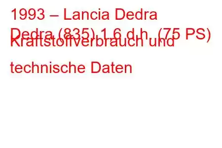 1993 – Lancia Dedra
Dedra (835) 1,6 d.h. (75 PS) Kraftstoffverbrauch und technische Daten