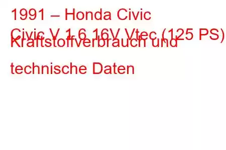 1991 – Honda Civic
Civic V 1.6 16V Vtec (125 PS) Kraftstoffverbrauch und technische Daten