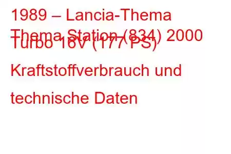 1989 – Lancia-Thema
Thema Station (834) 2000 Turbo 16V (177 PS) Kraftstoffverbrauch und technische Daten