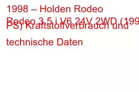 1998 – Holden Rodeo
Rodeo 3.5 i V6 24V 2WD (199 PS) Kraftstoffverbrauch und technische Daten