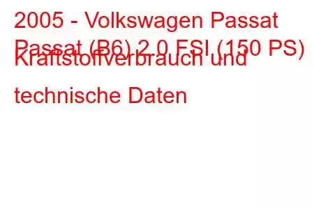 2005 - Volkswagen Passat
Passat (B6) 2.0 FSI (150 PS) Kraftstoffverbrauch und technische Daten