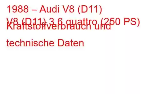 1988 – Audi V8 (D11)
V8 (D11) 3,6 quattro (250 PS) Kraftstoffverbrauch und technische Daten