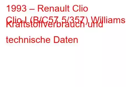 1993 – Renault Clio
Clio I (B/C57,5/357) Williams Kraftstoffverbrauch und technische Daten