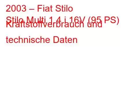 2003 – Fiat Stilo
Stilo Multi 1.4 i 16V (95 PS) Kraftstoffverbrauch und technische Daten