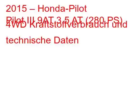 2015 – Honda-Pilot
Pilot III 9AT 3,5 AT (280 PS) 4WD Kraftstoffverbrauch und technische Daten