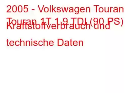 2005 - Volkswagen Touran
Touran 1T 1.9 TDI (90 PS) Kraftstoffverbrauch und technische Daten