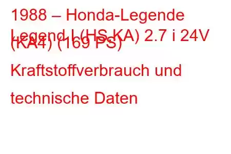 1988 – Honda-Legende
Legend I (HS,KA) 2.7 i 24V (KA4) (169 PS) Kraftstoffverbrauch und technische Daten