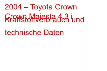 2004 – Toyota Crown
Crown Majesta 4.3 i Kraftstoffverbrauch und technische Daten