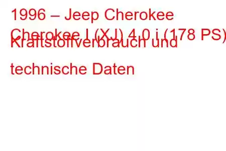 1996 – Jeep Cherokee
Cherokee I (XJ) 4.0 i (178 PS) Kraftstoffverbrauch und technische Daten