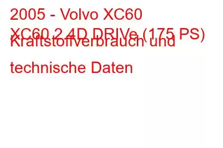 2005 - Volvo XC60
XC60 2.4D DRIVe (175 PS) Kraftstoffverbrauch und technische Daten