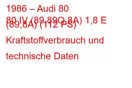 1986 – Audi 80
80 IV (89,89Q,8A) 1,8 E (89,8A) (112 PS) Kraftstoffverbrauch und technische Daten