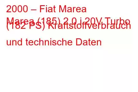 2000 – Fiat Marea
Marea (185) 2.0 i 20V Turbo (182 PS) Kraftstoffverbrauch und technische Daten