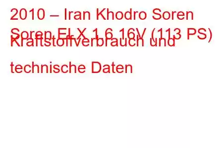 2010 – Iran Khodro Soren
Soren ELX 1.6 16V (113 PS) Kraftstoffverbrauch und technische Daten