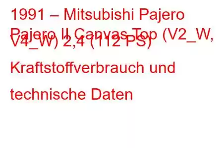 1991 – Mitsubishi Pajero
Pajero II Canvas Top (V2_W, V4_W) 2,4 (112 PS) Kraftstoffverbrauch und technische Daten