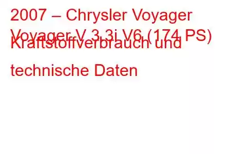 2007 – Chrysler Voyager
Voyager V 3.3i V6 (174 PS) Kraftstoffverbrauch und technische Daten