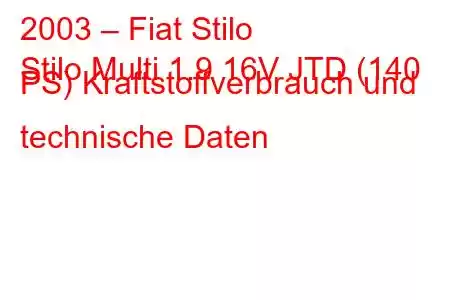 2003 – Fiat Stilo
Stilo Multi 1.9 16V JTD (140 PS) Kraftstoffverbrauch und technische Daten