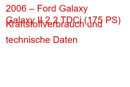 2006 – Ford Galaxy
Galaxy II 2.2 TDCi (175 PS) Kraftstoffverbrauch und technische Daten