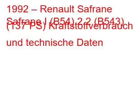 1992 – Renault Safrane
Safrane I (B54) 2.2 (B543) (137 PS) Kraftstoffverbrauch und technische Daten