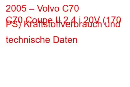 2005 – Volvo C70
C70 Coupe II 2.4 i 20V (170 PS) Kraftstoffverbrauch und technische Daten