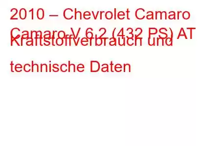 2010 – Chevrolet Camaro
Camaro V 6.2 (432 PS) AT Kraftstoffverbrauch und technische Daten