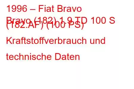 1996 – Fiat Bravo
Bravo (182) 1.9 TD 100 S (182.AF) (100 PS) Kraftstoffverbrauch und technische Daten