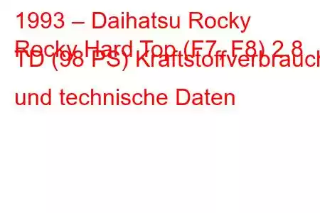 1993 – Daihatsu Rocky
Rocky Hard Top (F7, F8) 2.8 TD (98 PS) Kraftstoffverbrauch und technische Daten