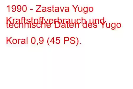 1990 - Zastava Yugo
Kraftstoffverbrauch und technische Daten des Yugo Koral 0,9 (45 PS).