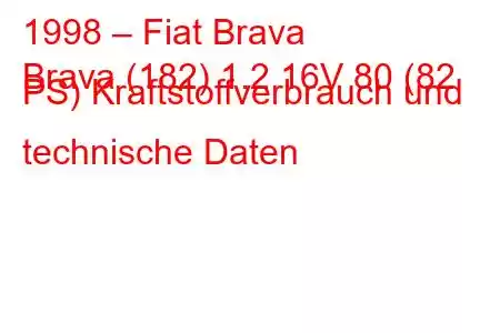 1998 – Fiat Brava
Brava (182) 1.2 16V 80 (82 PS) Kraftstoffverbrauch und technische Daten