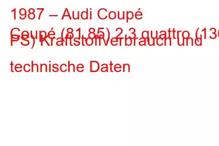 1987 – Audi Coupé
Coupé (81,85) 2,3 quattro (136 PS) Kraftstoffverbrauch und technische Daten