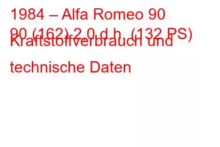 1984 – Alfa Romeo 90
90 (162) 2,0 d.h. (132 PS) Kraftstoffverbrauch und technische Daten